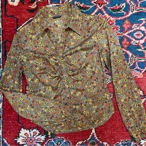 Vintage Sisley Autumn Floral Print Button-Up Shirt